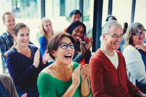 Happy attendees at an event